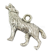 Alloy Howling Wolf Pendants, Antique Silver Color, Wolf, about 27mm wide, 19mm long, hole: 2mm(EJ1753)