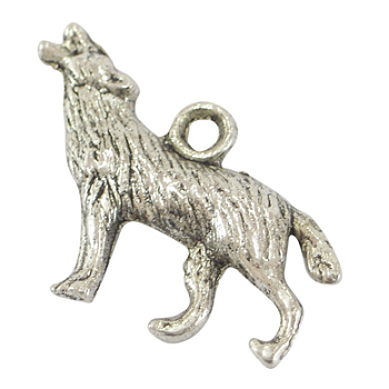 Alloy Howling Wolf Pendants, Antique Silver Color, Wolf, about 27mm wide, 19mm long, hole: 2mm