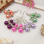 Trendy Glass Pearl Fairy Wing Dangle Earrings, with Tibetan Style Beads, Brass Earring Hooks, Mixed Color, 45mm(EJEW-JE00290)