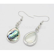 Stylish Alloy Abalone Shell/Paua ShellTeardrop Dangle Earrings, with Brass Earring Hooks, Colorful, Size: about 47mm long, Teardrop: about 15mm wide, 25mm long, 3mm thick, pin: about 0.6mm thick.(EJEW-H139-1)