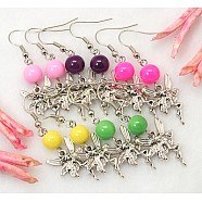 Dangle Fairy Earrings, with Tibetan Style Pendant, Glass Beads and Brass Earring Hook, Mixed Color, 48mm(EJEW-JE00196)