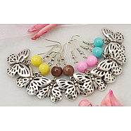 Dangle Butterfly Earrings, with Glass Beads and Brass Earring Hook, Mixed Color, 45mm(EJEW-JE00214)