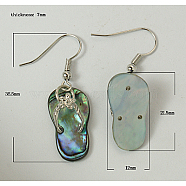 Abalone Shell/Paua ShellEarrings, Single Side, with Brass Earring Findings and Rhinestone, Shoes, Colorful, Size: about 12mm wide, 35.5mm long, 7mm thick(EJEW-N001-13)