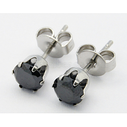 Cubic Zirconia Ear Studs, with Stainless Steel Base, Black, about 3mm wide, 13mm long, 0.7mm thick(EJEW-H072-02)