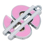Alloy Enamel Pendants, Lead Free and Cadmium Free, Currency Symbol, Platinum Color, Pink, 25x18x2mm, Hole: 2mm(ENAM-P139-3)