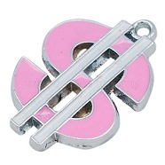 Alloy Enamel Pendants, Lead Free and Cadmium Free, Currency Symbol, Platinum Color, Pink, 25x18x2mm, Hole: 2mm(ENAM-P139-3)