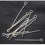 Brass Eye Pin, Cadmium Free & Lead Free, Silver Color Plated, about 2.4cm long, 0.7mm thick, hole: about 2mm, about 10200~10240pcs/1000g(EPC2.4cm-S)