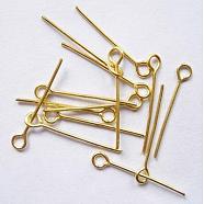 Brass Eye Pin, Cadmium Free & Lead Free, Golden, about 3.0cm long, 0.7mm thick, hole: about 2mm, about 8000pcs/1000g(EPC3.0cm-G)