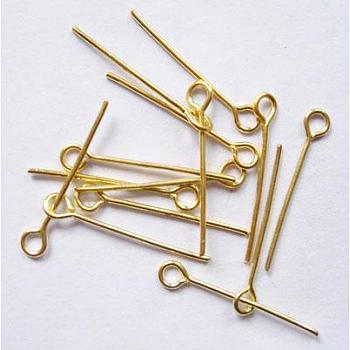 Brass Eye Pin, Cadmium Free & Lead Free, Golden, about 2.4cm long, 0.7mm thick, hole: about 2mm, about 10200~10240pcs/1000g