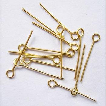 Brass Eye Pin, Cadmium Free & Lead Free, Golden, about 3.0cm long, 0.7mm thick, hole: about 2mm, about 8000pcs/1000g