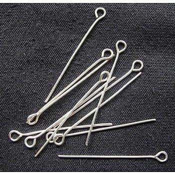 Brass Eye Pin, Cadmium Free & Lead Free, Silver Color Plated, 50x0.7mm, Hole: 2mm, about 5000pcs/1000g