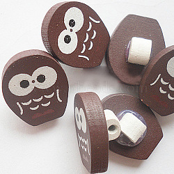 Painted  Shank Button Shaped in Owl, Wooden Buttons, Coconut Brown, about 20mm long, 16mm wide, 4mm thick(NNA0ZC5)