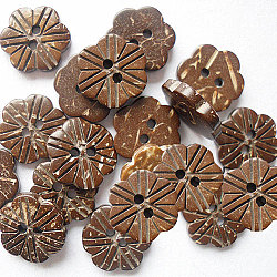 Lovely Flowers 2-hole Basic Sewing Button, Coconut Button, Camel, 15mm in diameter(NNA0YZU)