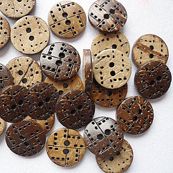 Round Carved 2-hole Basic Sewing Button, Coconut Button, BurlyWood, about 13mm in diameter, about 100pcs/bag(NNA0YZW)