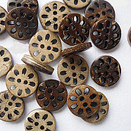 Round Carved 2-hole Basic Sewing Button, Coconut Button, BurlyWood, about 13mm in diameter, about 100pcs/bag(NNA0YZX)