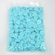 Lovely Heart Shaped Buttons, ABS Plastic Button, Pale Turquoise, about 14mm in diameter, hole: 1.5mm, about 400pcs/bag(NNA0VBV)