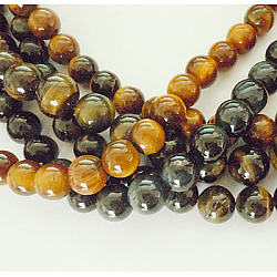 Gemstone Beads Strands, Round,Tiger Eye, Natural, Mixed Color, Size:about 8~14mm in diameter,hole:1.2~2mm,15.5 inch/strand.(G-10-14MM)