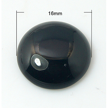 Natural Black Agate Cabochons, Half Round/Dome, Black, 16x5mm
