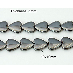 Non-Magnetic Synthetic Hematite Bead Strands, Heart, Black, 10x10x3mm, Hole: 1mm(G-C014-4)