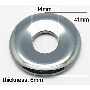 Non-magnetic Synthetic Hematite  Pendant, Grade A, Donut/Pi Disc, Black, Donut Width: 13.5mm, 41x6mm, Hole: 14mm(G-D015-26)