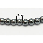 Non-Magnetic Synthetic Hematite Beads Strands, Round, Black, 5mm, Hole: 1.5mm about 80pcs/strand, 15.7 inch(G-D015-8)