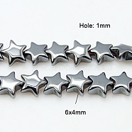 Non-Magnetic Synthetic Hematite Beads Strands, Star, Gray, 6x6x4mm, Hole: 1mm(G-D045-7)