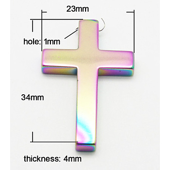 Non-magnetic Synthetic Hematite Pendant, Color-Plated, Cross, Colorful, 23x34x4mm