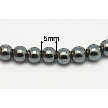 Non-Magnetic Synthetic Hematite Beads Strands, Round, Black, 5mm, Hole: 1.5mm about 80pcs/strand, 15.7 inch