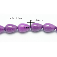 Natural Jade Beads Strands, Natural White Jade, Dyed, Teardrop, Purple, 12~14x10mm, Hole: 1.3mm, 28pcs/strand, 15.35 inch(G-G014-5)