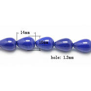 Natural Jade Beads Strands, Natural White Jade, Dyed, Teardrop, Blue, 12~14x10mm, Hole: 1.3mm, 28pcs/strand, 15.35 inch(G-G014-6)