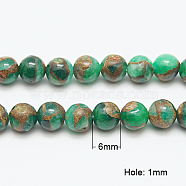 Synthetic Gold Clinquant Stone Beads Strands, Dyed, Round, Green, 6mm(G-G026-R-6mm-3)