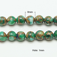 Synthetic Gold Clinquant Stone Beads Strands, Dyed, Round, Green, 8mm(G-G026-R-8mm-3)