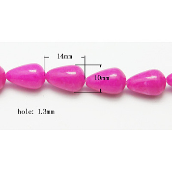 Natural Jade Beads Strands, Natural White Jade, Dyed, Teardrop, Magenta, 12~14x10mm, Hole: 1.3mm, 28pcs/strand, 15.35 inch