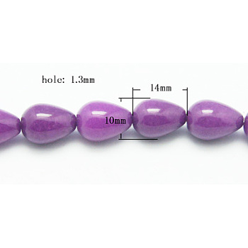 Natural Jade Beads Strands, Natural White Jade, Dyed, Teardrop, Purple, 12~14x10mm, Hole: 1.3mm, 28pcs/strand, 15.35 inch