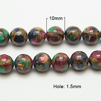 Synthetic Gold Clinquant Stone Beads Strands, Dyed, Round, Colorful, 10mm