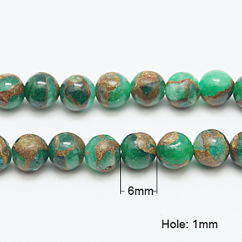 Synthetic Gold Clinquant Stone Beads Strands, Dyed, Round, Green, 6mm