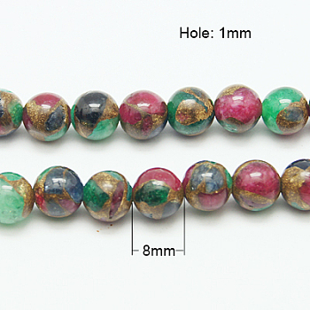 Synthetic Gold Clinquant Stone Beads Strands, Dyed, Round, Colorful, 8mm