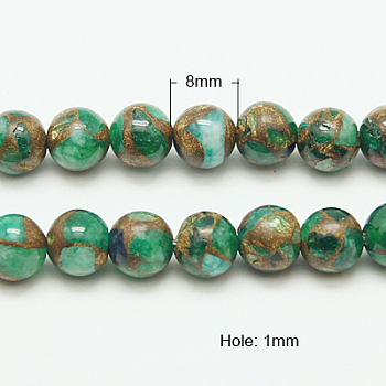 Synthetic Gold Clinquant Stone Beads Strands, Dyed, Round, Green, 8mm