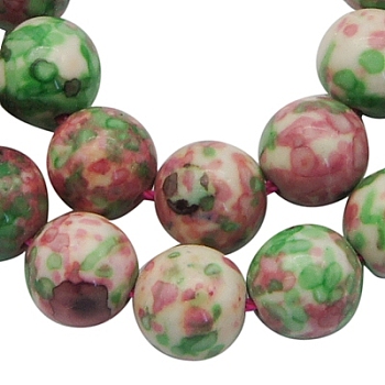 Synthetic Ocean White Jade(Rain Flower Stone) Beads Strands, Dyed, Round, Pale Green, 12mm, Hole: 1.2mm, 33pcs/strand, 15 inch