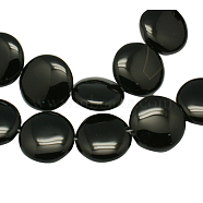 Natural Black Onyx Beads Strands, Grade A, Dyed, Flat Round, Black, Size: about 10mm in diameter, 5mm thick, hole: 1mm, 39pcs/strand, 15.7 inch(G-H1310-1)