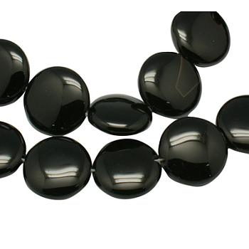 Natural Black Onyx Beads Strands, Grade A, Dyed, Flat Round, Black, Size: about 10mm in diameter, 5mm thick, hole: 1mm, 39pcs/strand, 15.7 inch