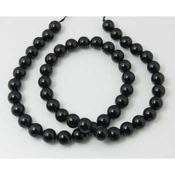 Natural Tourmaline Bead Strands, Round, Black, 12mm, Hole: 1.2mm, about 33pcs/strand, 15.7 inch