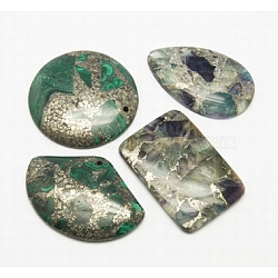 Natural Malachite Pendants, with Gold Line, Green, Size: about 30~39mm wide, 34~47mm long, 5~7mm thick, hole: 1.5mm(G-N140-25)