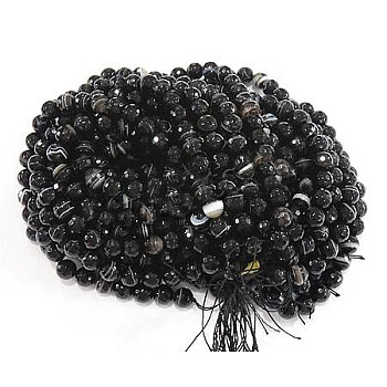 Natural Madagascar Black Agate Bead Strands, Faceted, Round, Dyed & Heated, 4mm