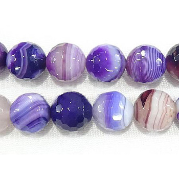 Natural Madagascar Agate Beads Strands, Faceted, Round, Dyed & Heated, Purple, 10mm