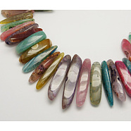 Gemstone Beads Strands, Natural Agate, Dyed, Colorful, Size: about 7~11mm wide, 27~75mm long, 5~11mm thick, hole: 1mm, 52pcs/strand, 15.4 inch(G-Q254-1)