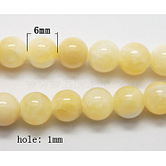 Natural Yellow Jade Beads, Round, Lemon Chiffon, Size: about 6mm in diameter, hole: 1mm, 68pcs/strand, 16 inch(G-Q276-1)