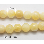 Natural Yellow Jade Beads, Round, Lemon Chiffon, Size: about 10mm in diameter, hole: 1mm, 40pcs/strand, 16 inch(G-Q278-1)