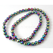Non-Magnetic Synthetic Hematite Beads Strands, Rainbow Color, Faceted, Round, 6mm, Hole: 1mm(G-Q418)