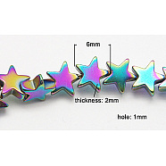 Non-Magnetic Synthetic Hematite Beads Strands, AB Color, Christmas Star, Colorful, Size: about 6mm in diameter, 2mm thick, hole: 1mm, 83pcs/strand, 6.7 inch(G-Q519-1)